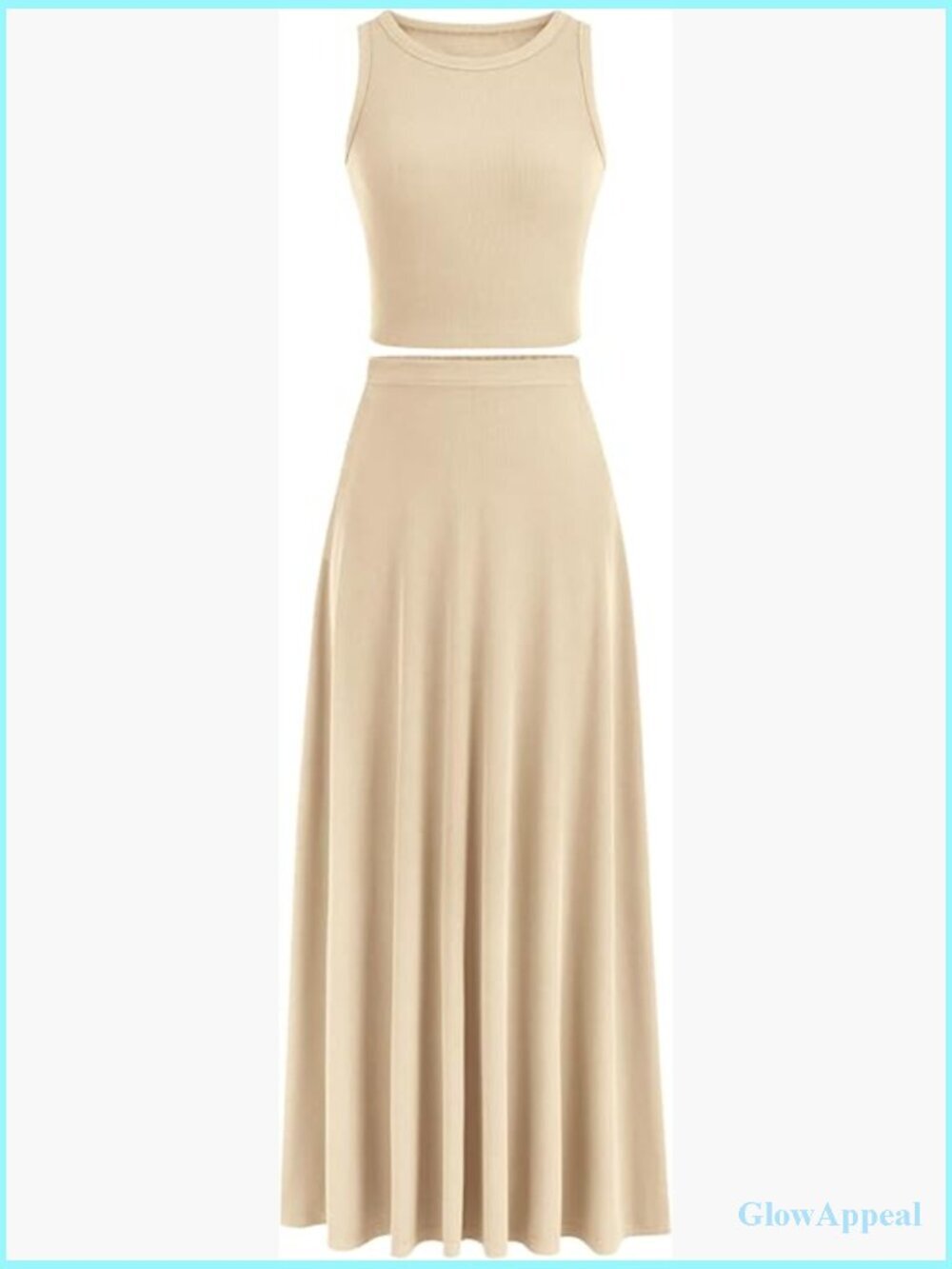Large 2-Piece Maxi Skirt Set, Soft Knit Crop Top & High Waisted Skirt